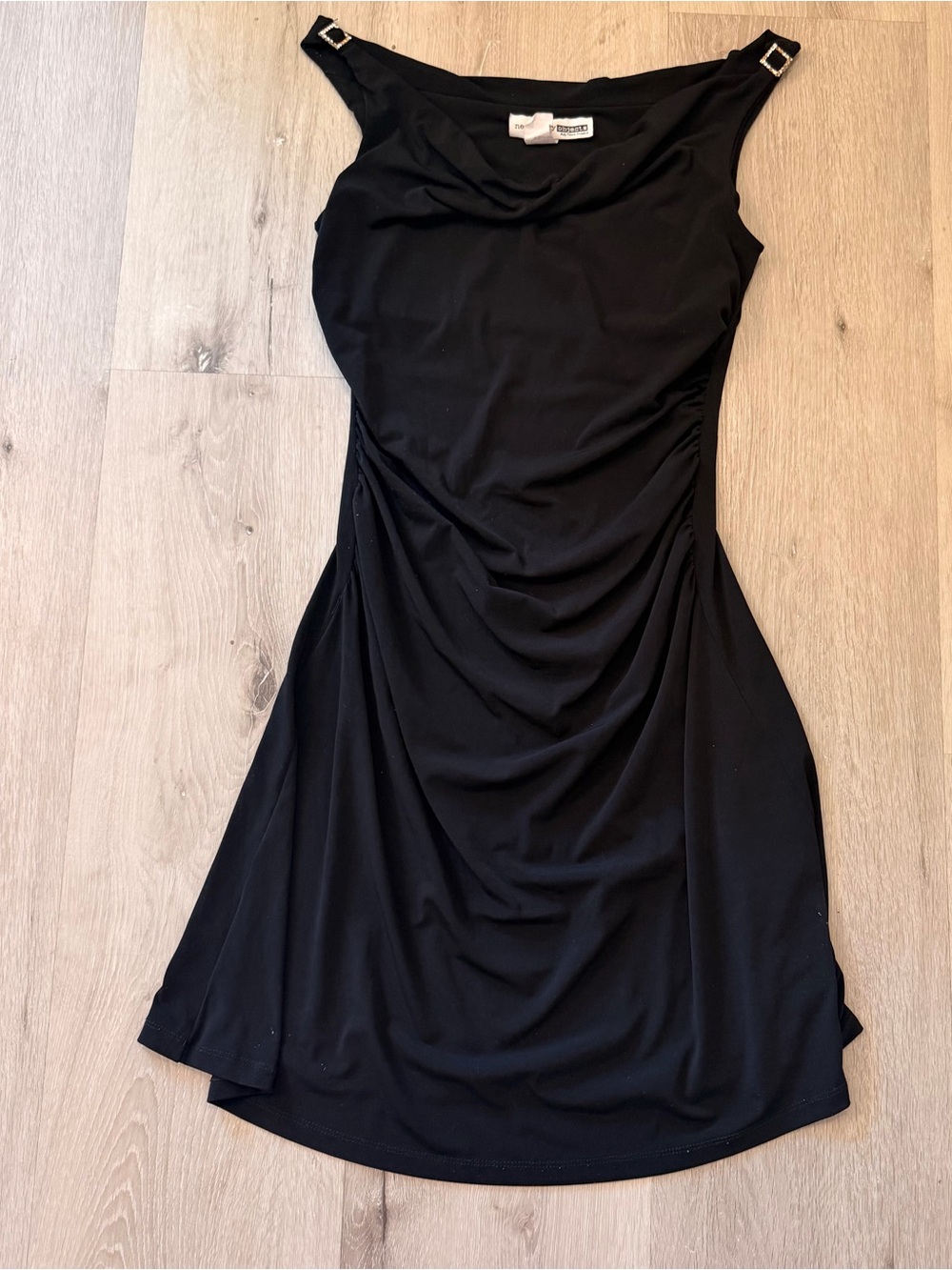 Vintage 90s Y2K Necessary Objects Ruched Cowl Neck Dress Black M